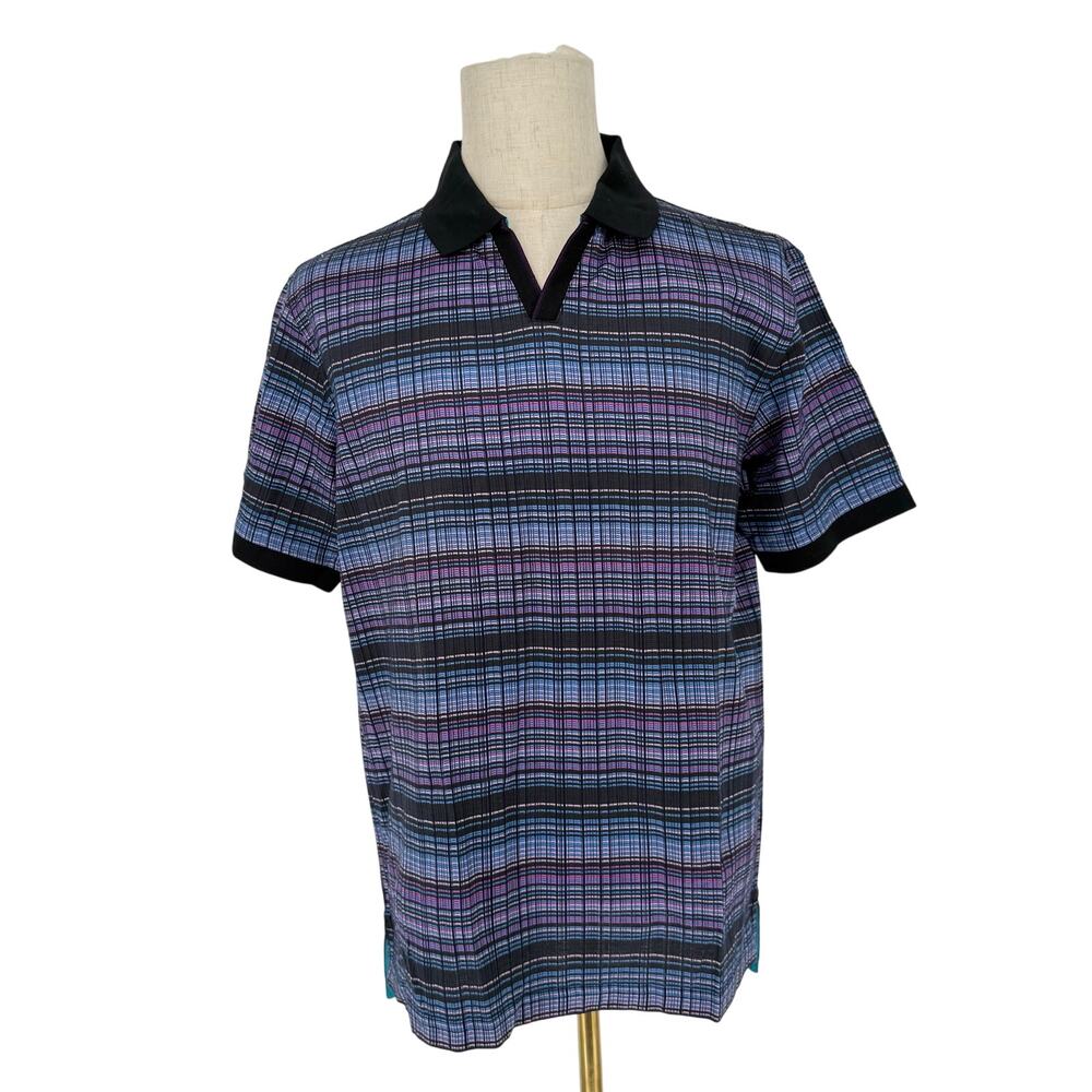 Robert Graham X Short Sleeve Knit Polo Shirt Knit Purple Black Blue M